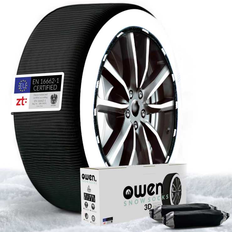 Catene da neve / calze da neve OWEN in tessuto XS - Certificato EN 16662-1 - Omologato - Set di 2 - 3D